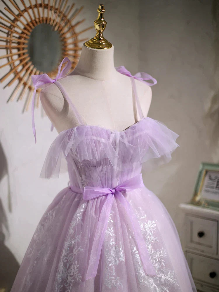Cecelia | Sweet Purple A-line Short Party Dress Homecoming Dress with Ribbon - Prom Dress - DYAVOR®