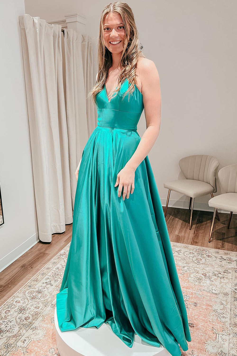 Rosie |A Line Spaghetti Straps Satin Prom Dress with Slit - Prom Dress - DYAVOR®