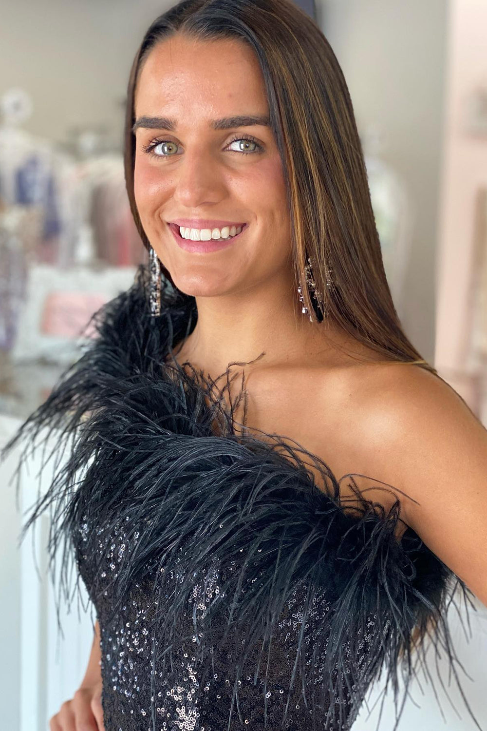 Florence | Light Blue Sparkly Tight Sequins Homecoming Dress with Feathers - Prom Dress - DYAVOR®