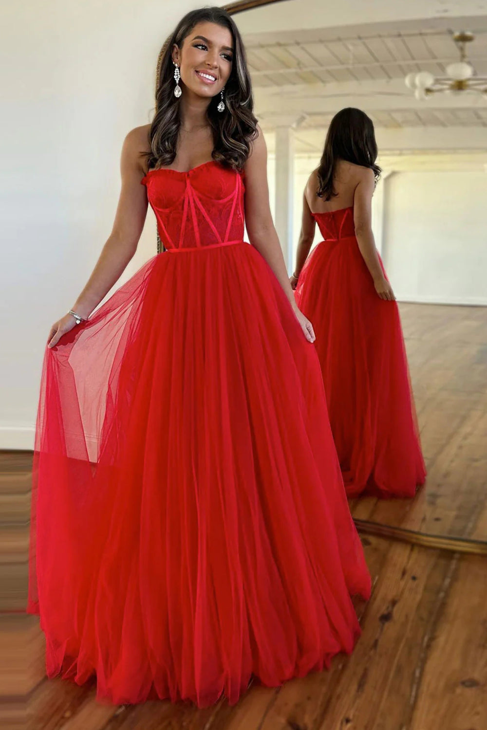 Talia |A Line Sweetheart Corset Tulle Prom Dress with Slit - Prom Dress - DYAVOR®