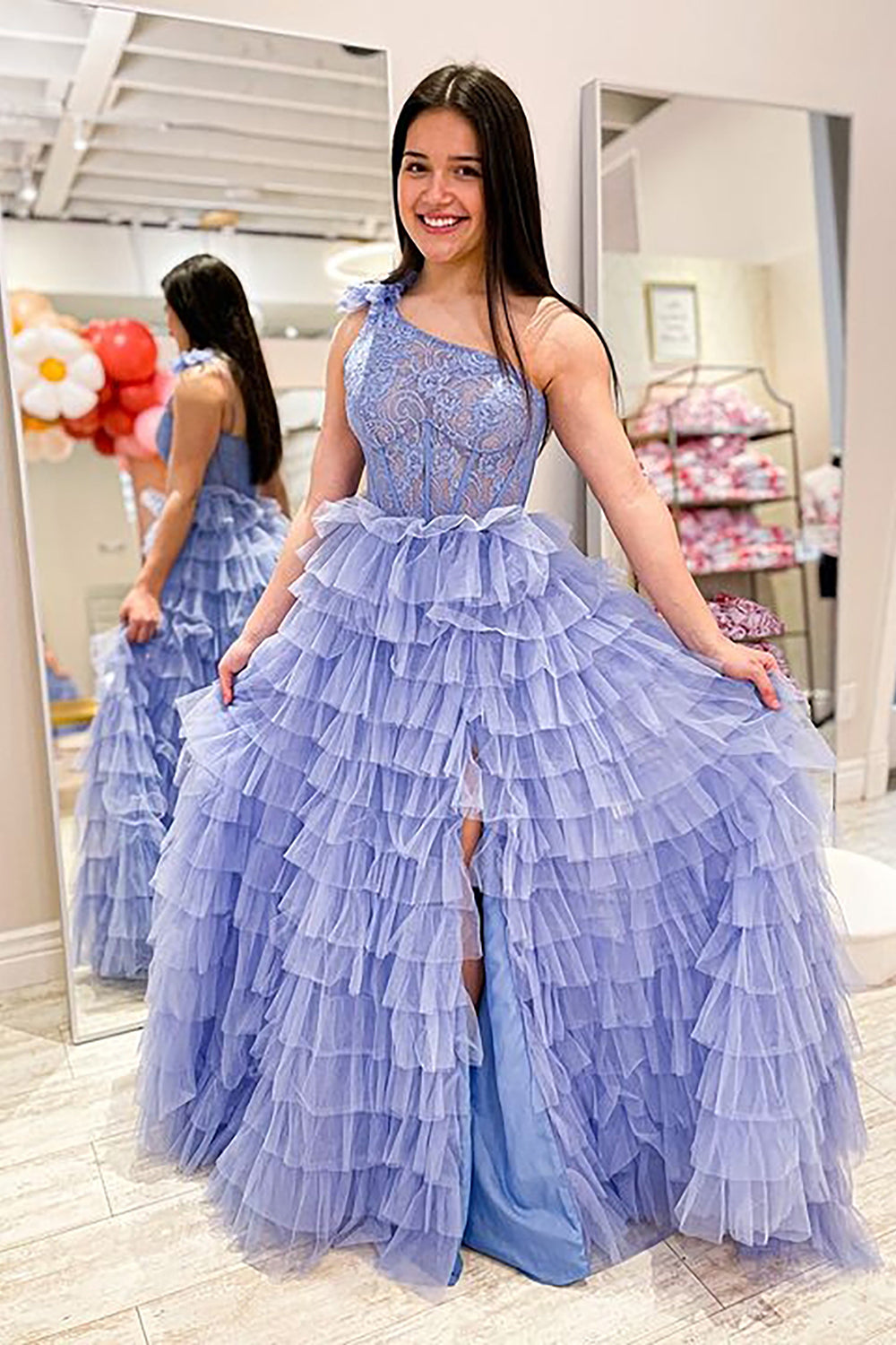 Kinsley | A Line One Shoulder Tiered Long Prom Dress - Prom Dress - DYAVOR®