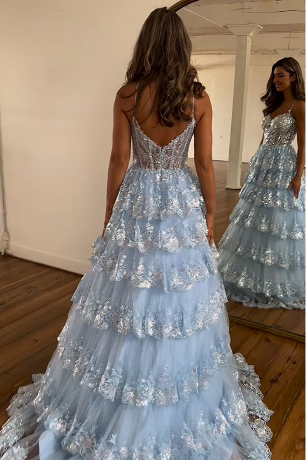 Maryam |A Line Spaghetti Straps Tiered Lace Prom Dress - Prom Dress - DYAVOR®