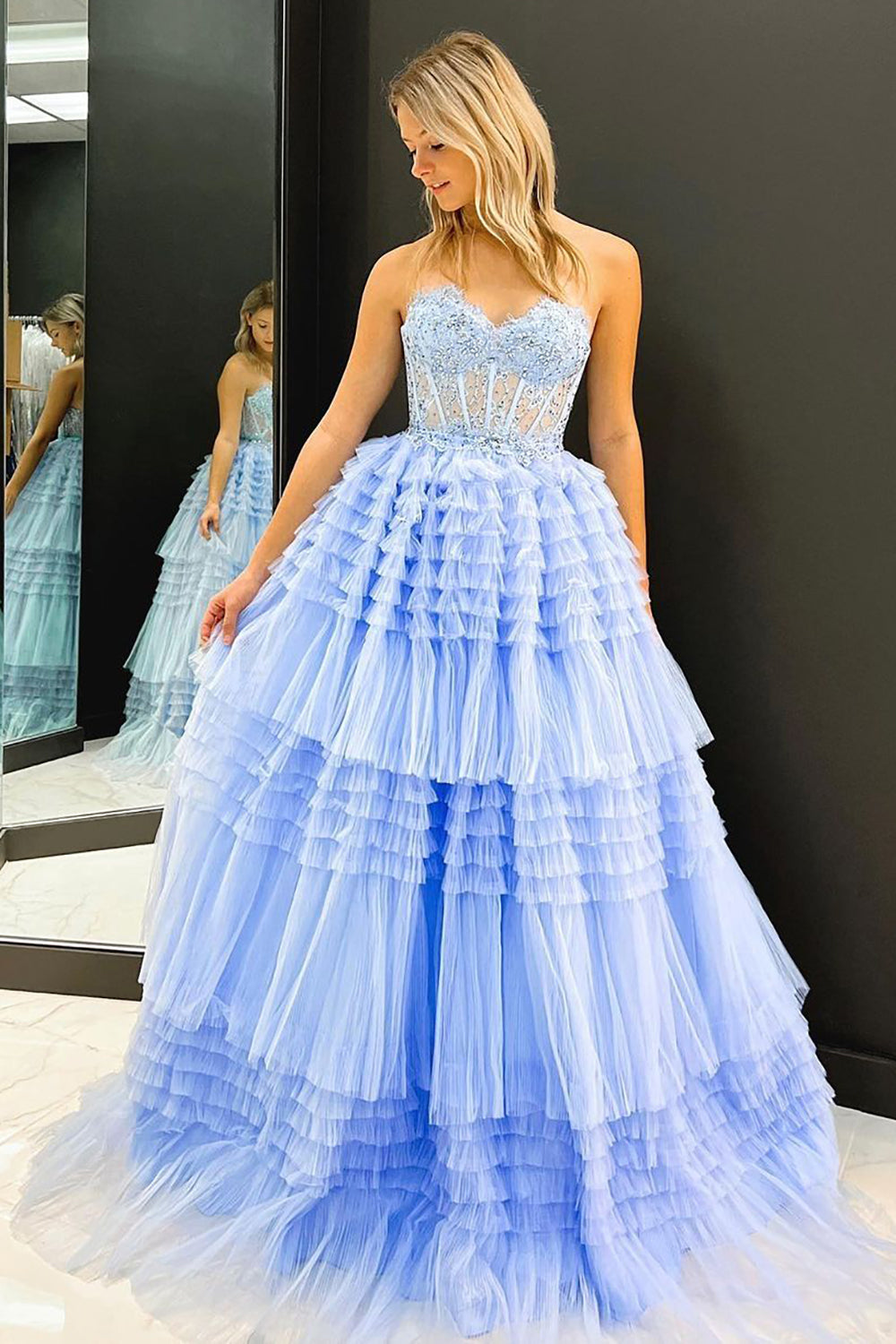 Gracie | A Line Sweetheart Tulle Long Prom Dress with Ruffles - Prom Dress - DYAVOR®