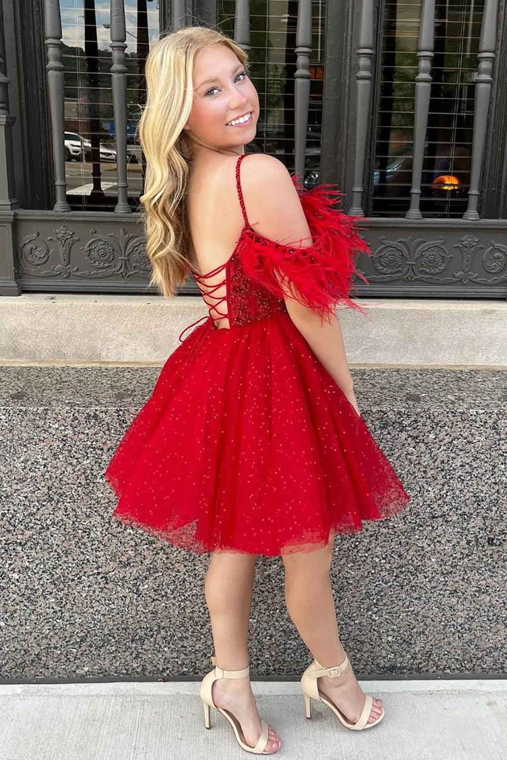 Anna |A Line Sparkling Tulle Corset Homecoming Dress with Feathers - Homecoming Dress - DYAVOR®