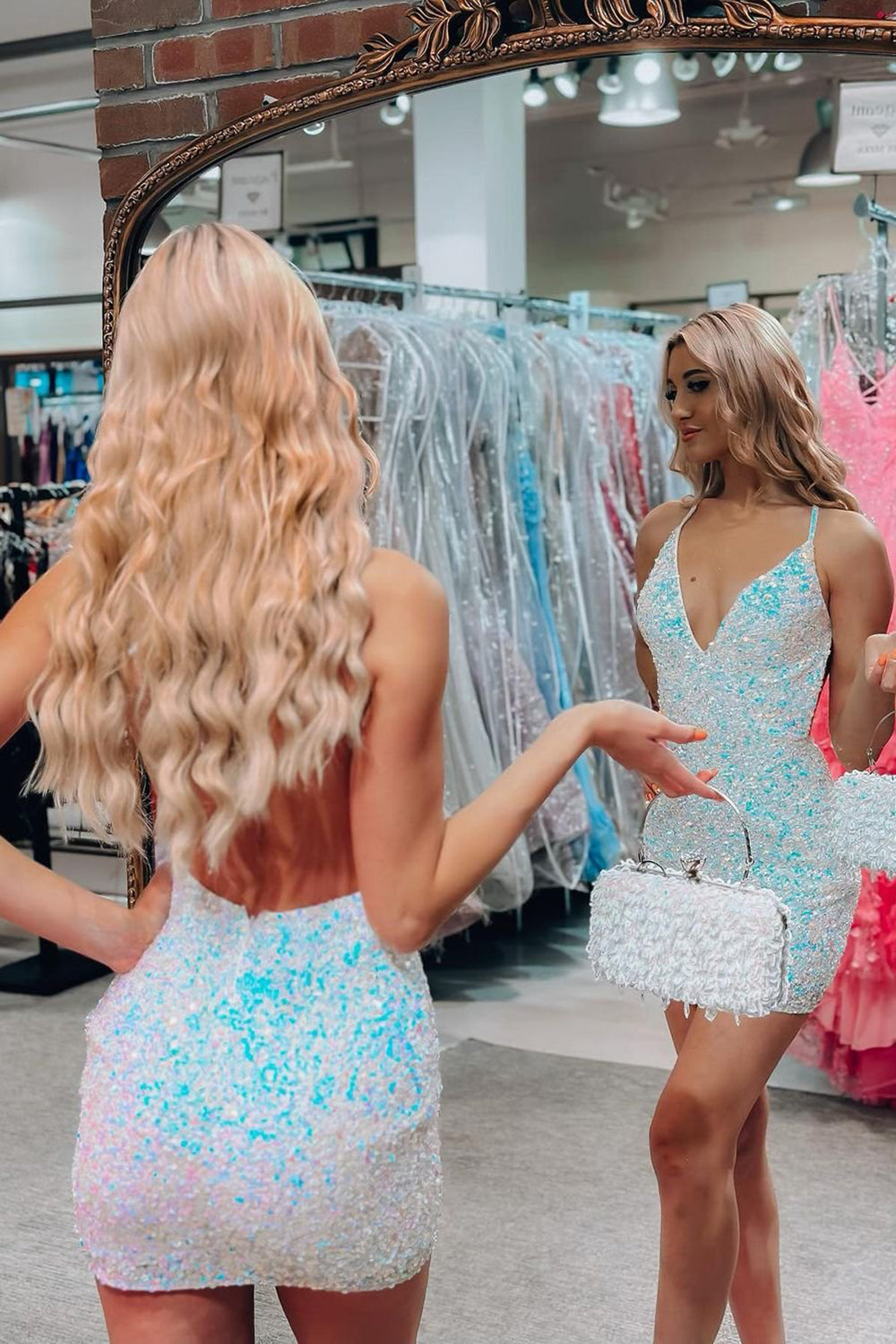 Evadne |Sheath Spaghetti Straps Sequins Homecoming Dress - Cocktail Dress - DYAVOR®