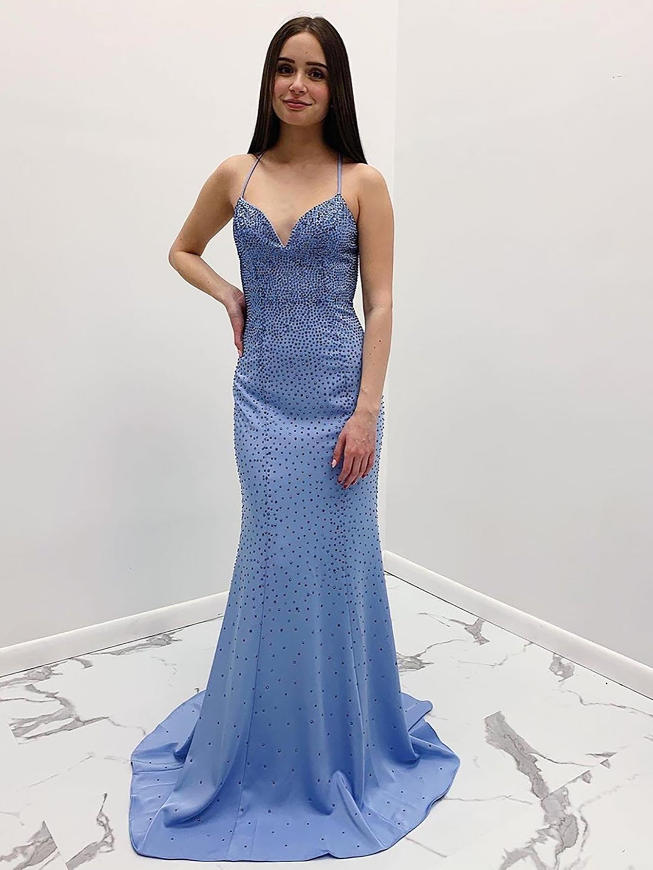 Avayah | Mermaid Blue V-Neck Long Prom Dress - Prom Dress - DYAVOR®
