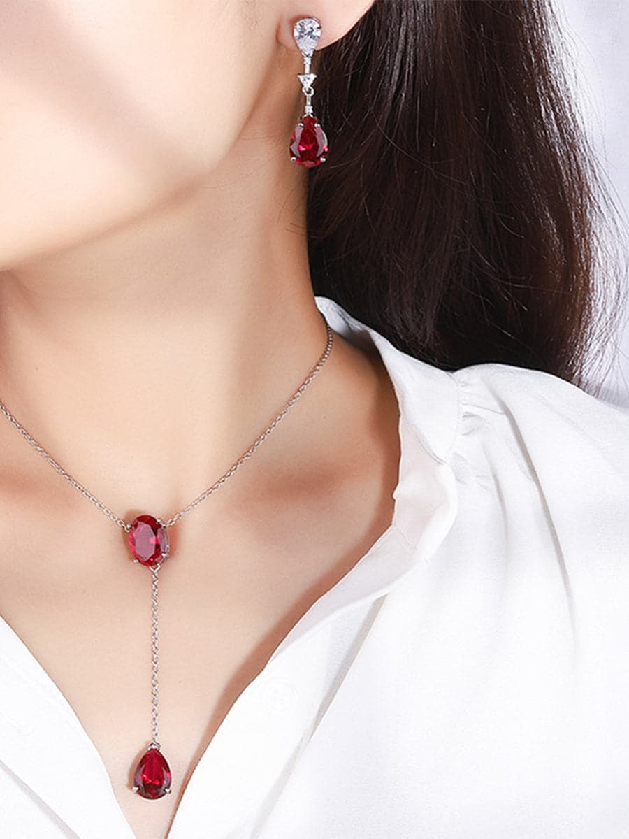 Waterdrop Zircon Earrings Necklace Lucky Set MSN110820 - Apparel & Accessories - DYAVOR®
