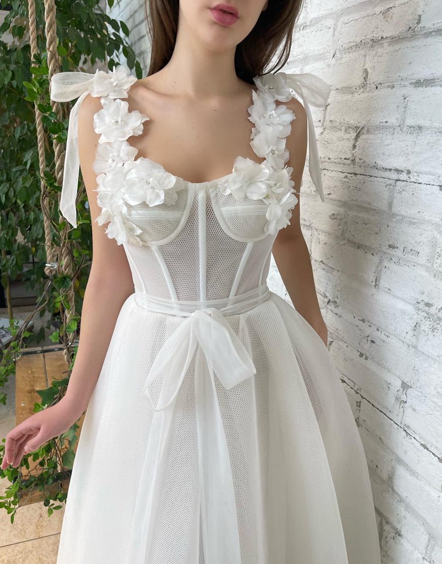 Allison | White Homecoming Dress with Flowers - Prom Dress - DYAVOR®