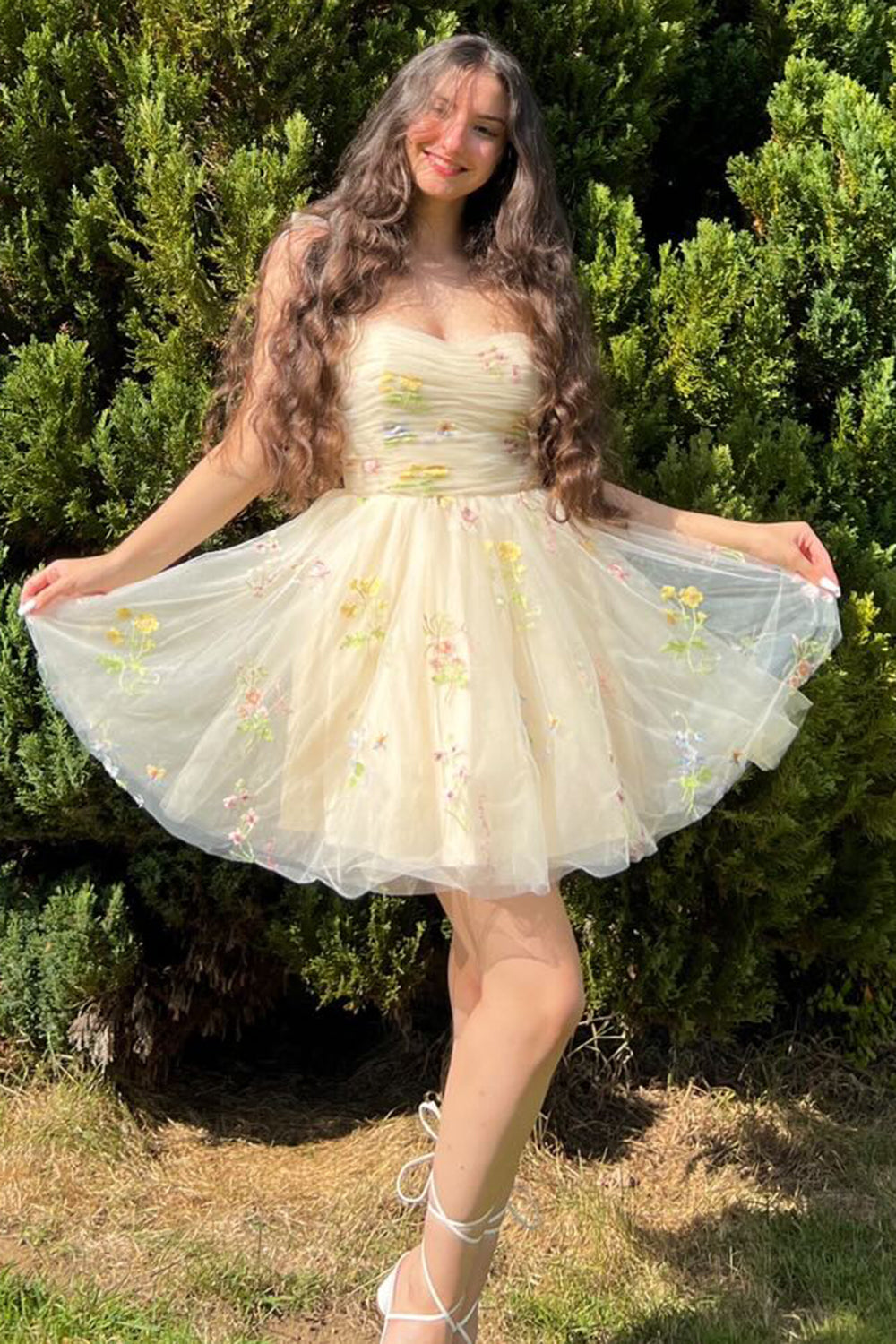 Lucia |A Line Short Floral Embroidery Homecoming Dress - Homecoming Dress - DYAVOR®
