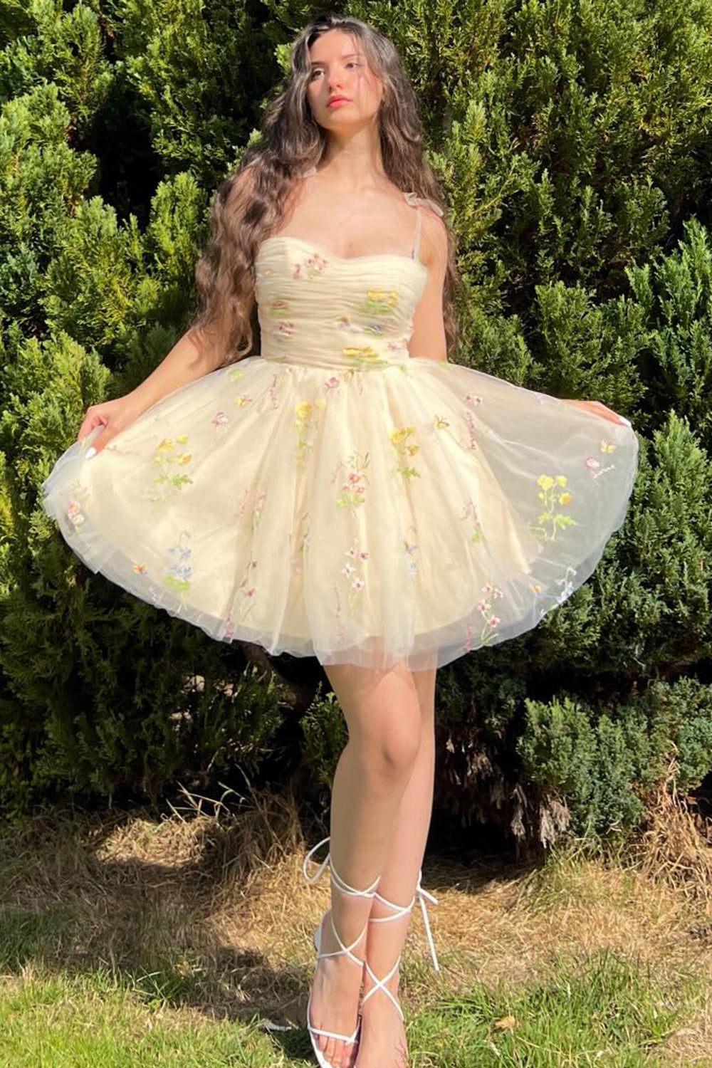 Lucia |A Line Short Floral Embroidery Homecoming Dress - Homecoming Dress - DYAVOR®
