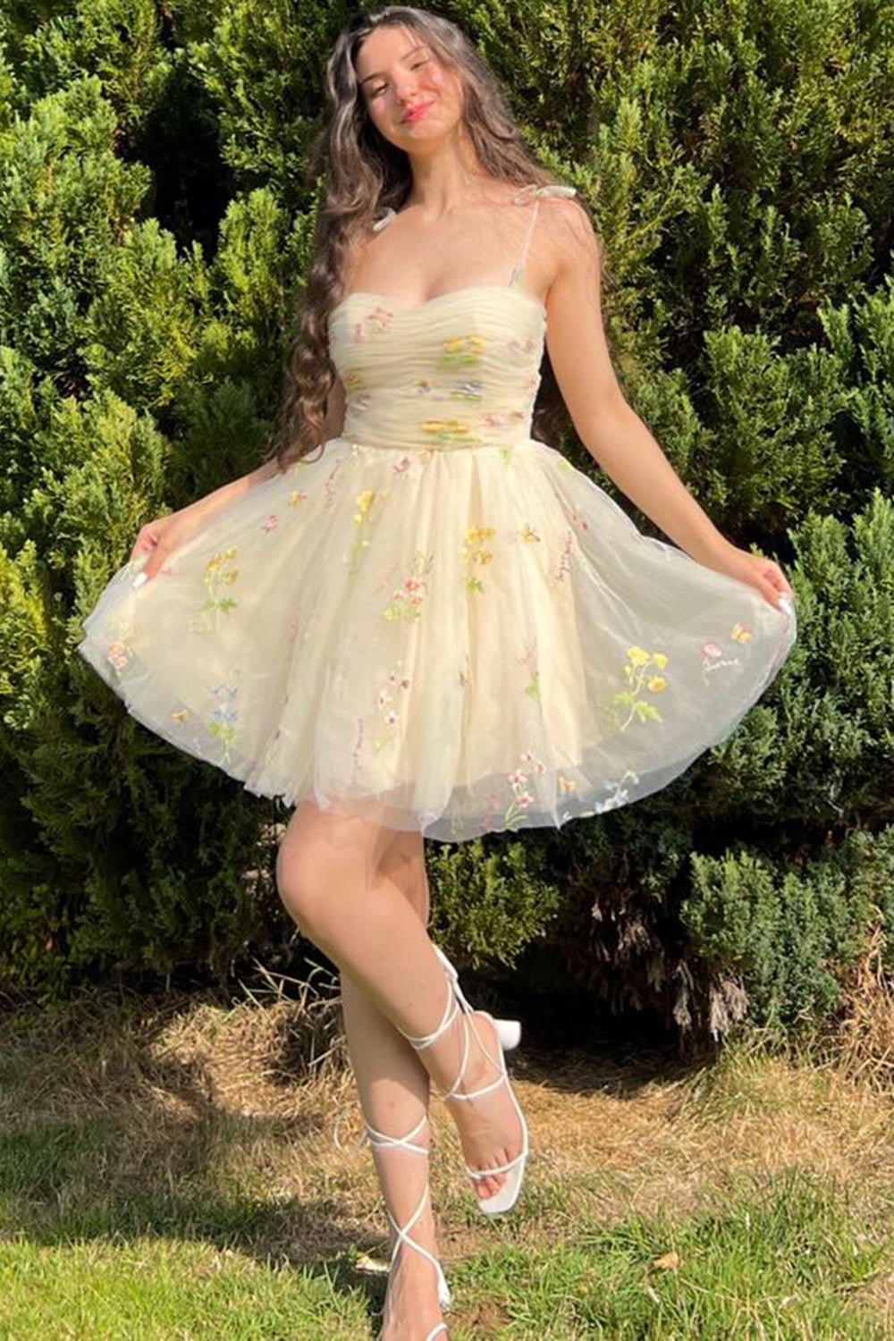 Lucia |A Line Short Floral Embroidery Homecoming Dress - Homecoming Dress - DYAVOR®