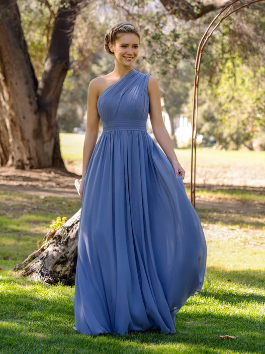 A-Line One-Shoulder Floor-Length Chiffon Bridesmaid Dress - Prom Dresses - DYAVOR®