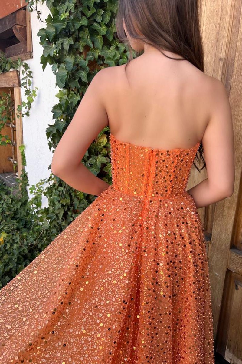 Melina | A-Line Prom Dresses Sparkle & Shine Dress Cocktail Party Floor Length Sleeveless Sweetheart Lace with Sequin - Prom Dress - DYAVOR®
