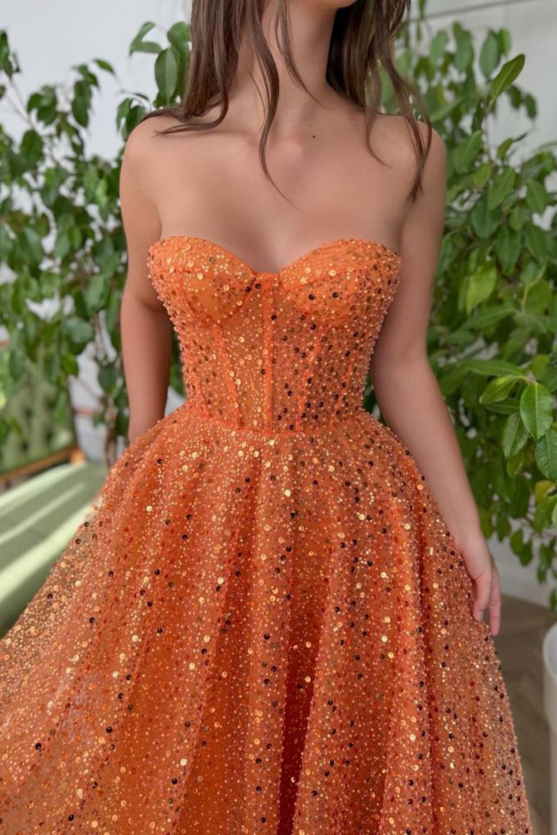 Melina | A-Line Prom Dresses Sparkle & Shine Dress Cocktail Party Floor Length Sleeveless Sweetheart Lace with Sequin - Prom Dress - DYAVOR®