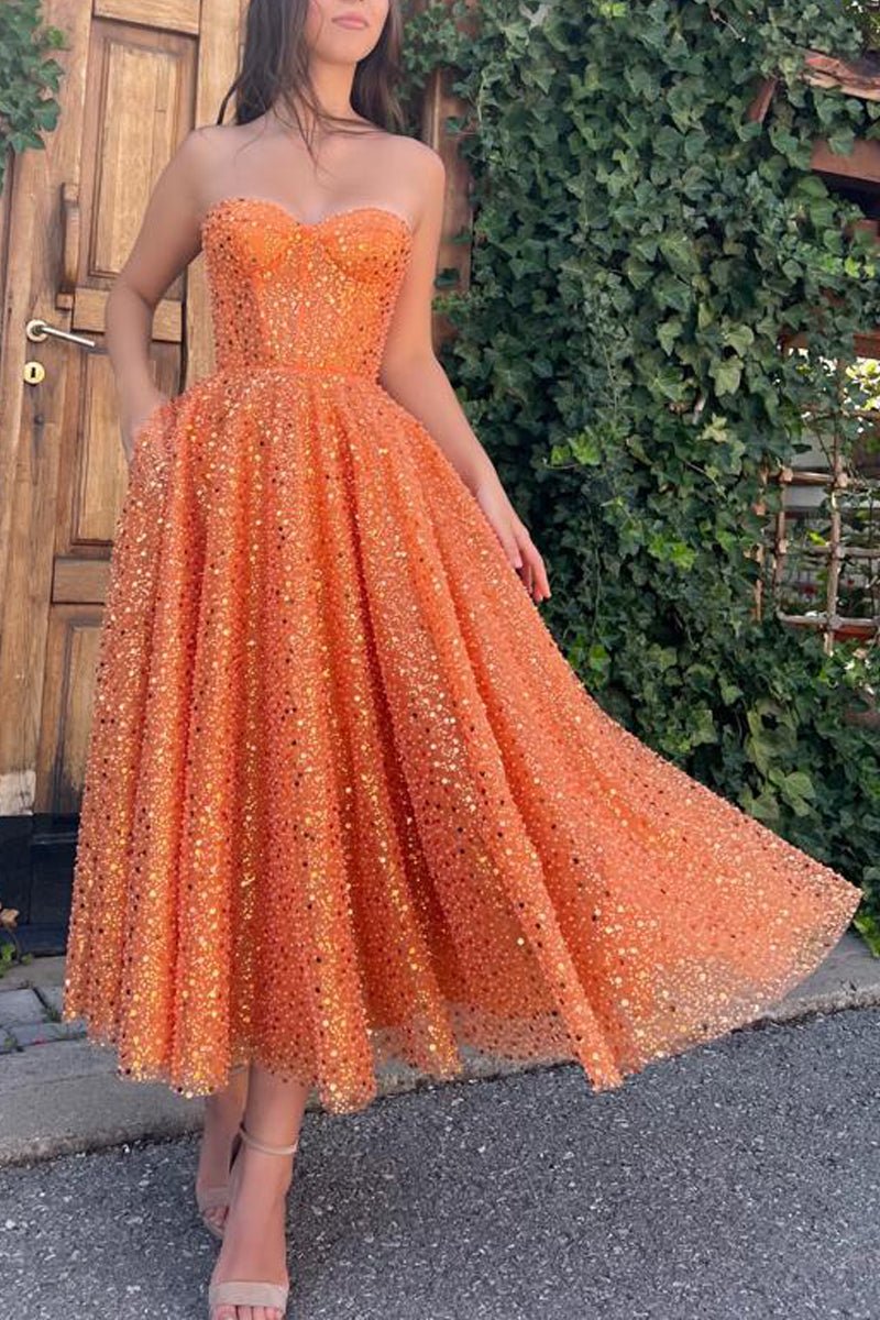 Melina | A-Line Prom Dresses Sparkle & Shine Dress Cocktail Party Floor Length Sleeveless Sweetheart Lace with Sequin - Prom Dress - DYAVOR®