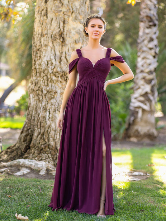 A-Line V-neck Floor-Length Chiffon Bridesmaid Dress - Prom Dresses - DYAVOR®