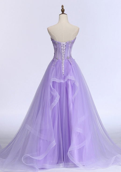 Kaitlyn | A-line Sweetheart Sleeveless Sweep Train Tulle Prom Dress With Beading Appliqued - Prom Dress - DYAVOR®