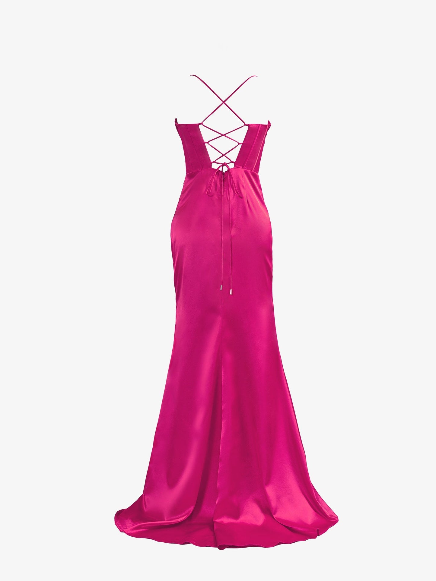 Aaliyah| Hot Pink Spaghetti Straps Satin Mermaid Prom Dress with Slit - Prom Dress - DYAVOR®