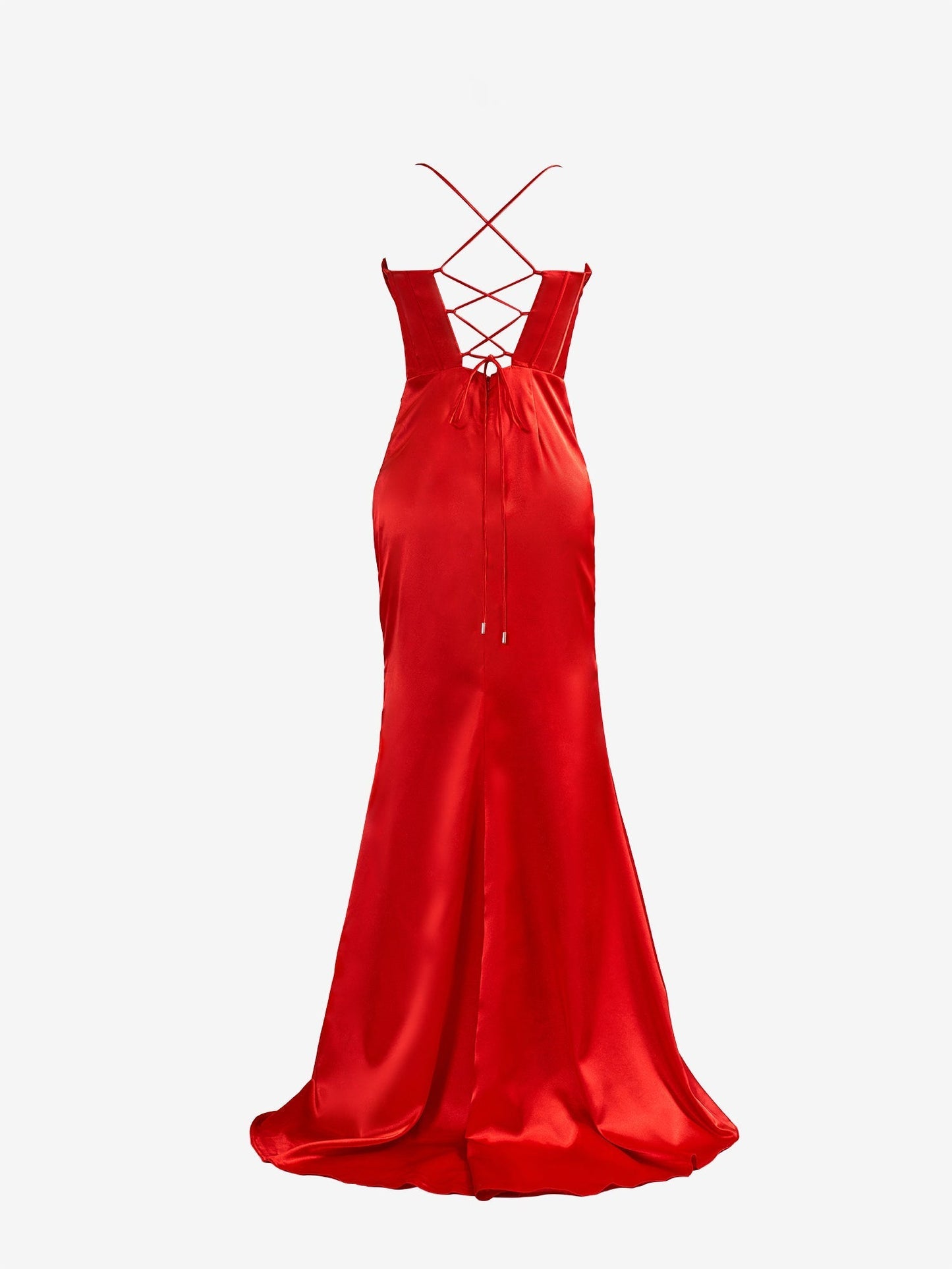 Aaliyah| Red Spaghetti Straps Satin Mermaid Prom Dress with Slit - Prom Dress - DYAVOR®