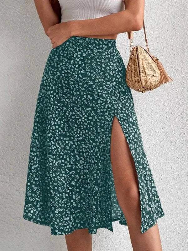 Midi Skirt - Floral Print - High Waist, Elegant Split, Airy Fabric - Perfect for Summer Days - 05/112024 1 - DYAVOR®