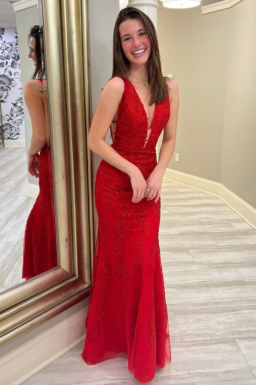 Kallie |Mermaid Plunge V Neck Lace Prom Dress - Prom Dress - DYAVOR®