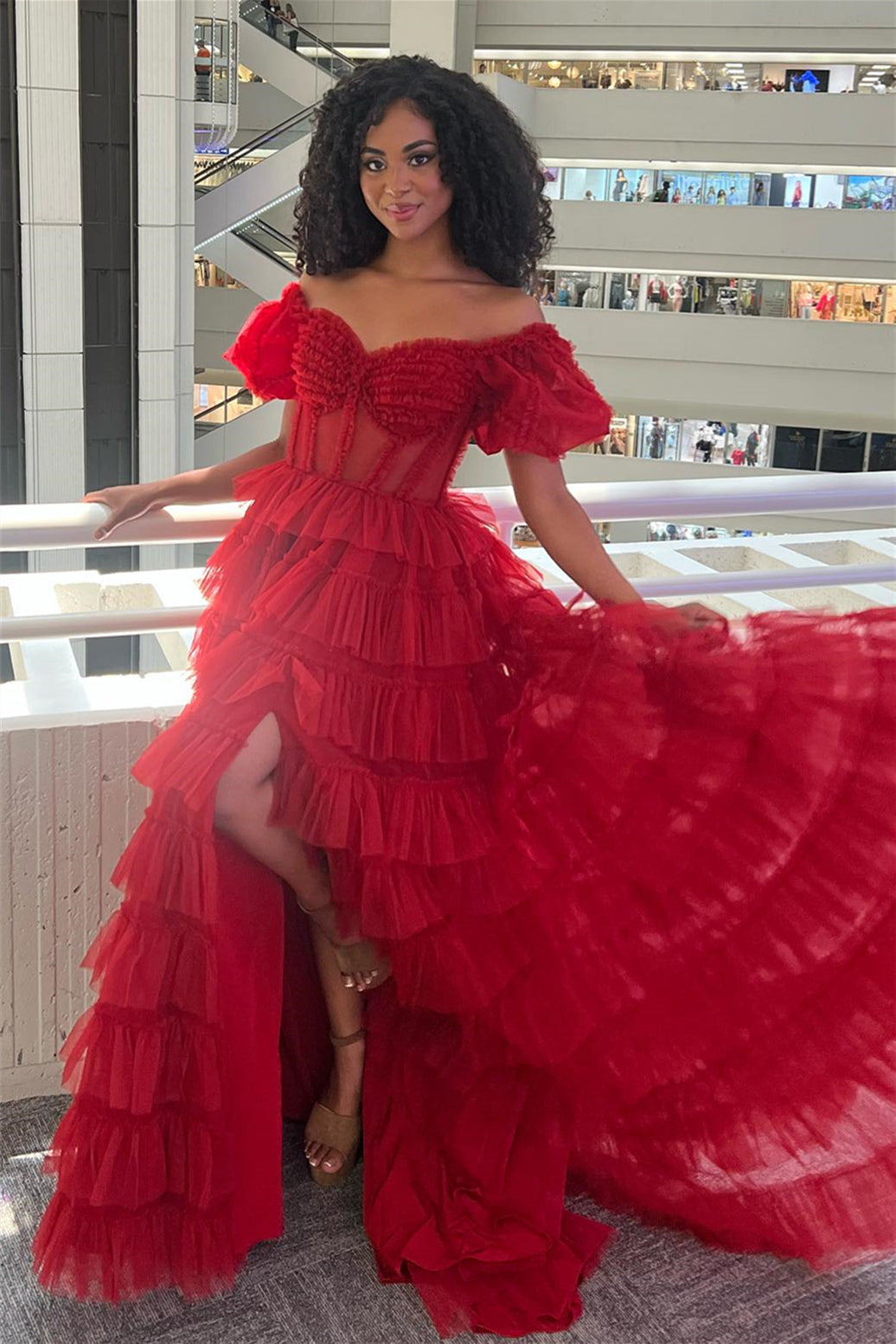 Elia |A-line Off-the-Shoulder Tulle Prom Dress with Slit - Prom Dress - DYAVOR®