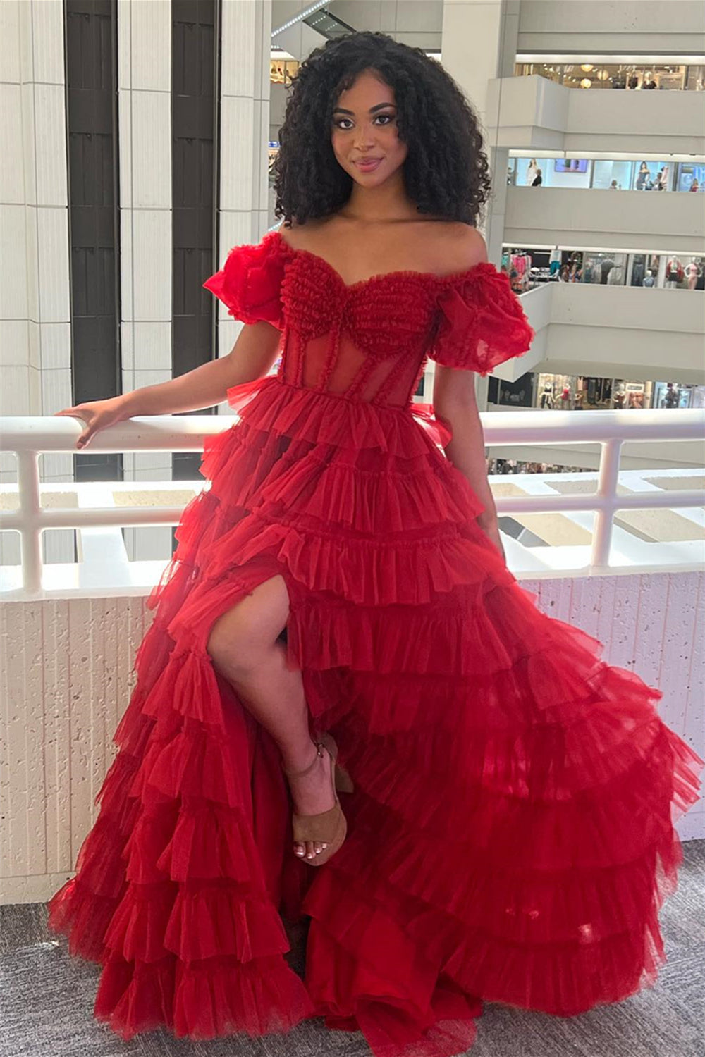 Elia |A-line Off-the-Shoulder Tulle Prom Dress with Slit - Prom Dress - DYAVOR®