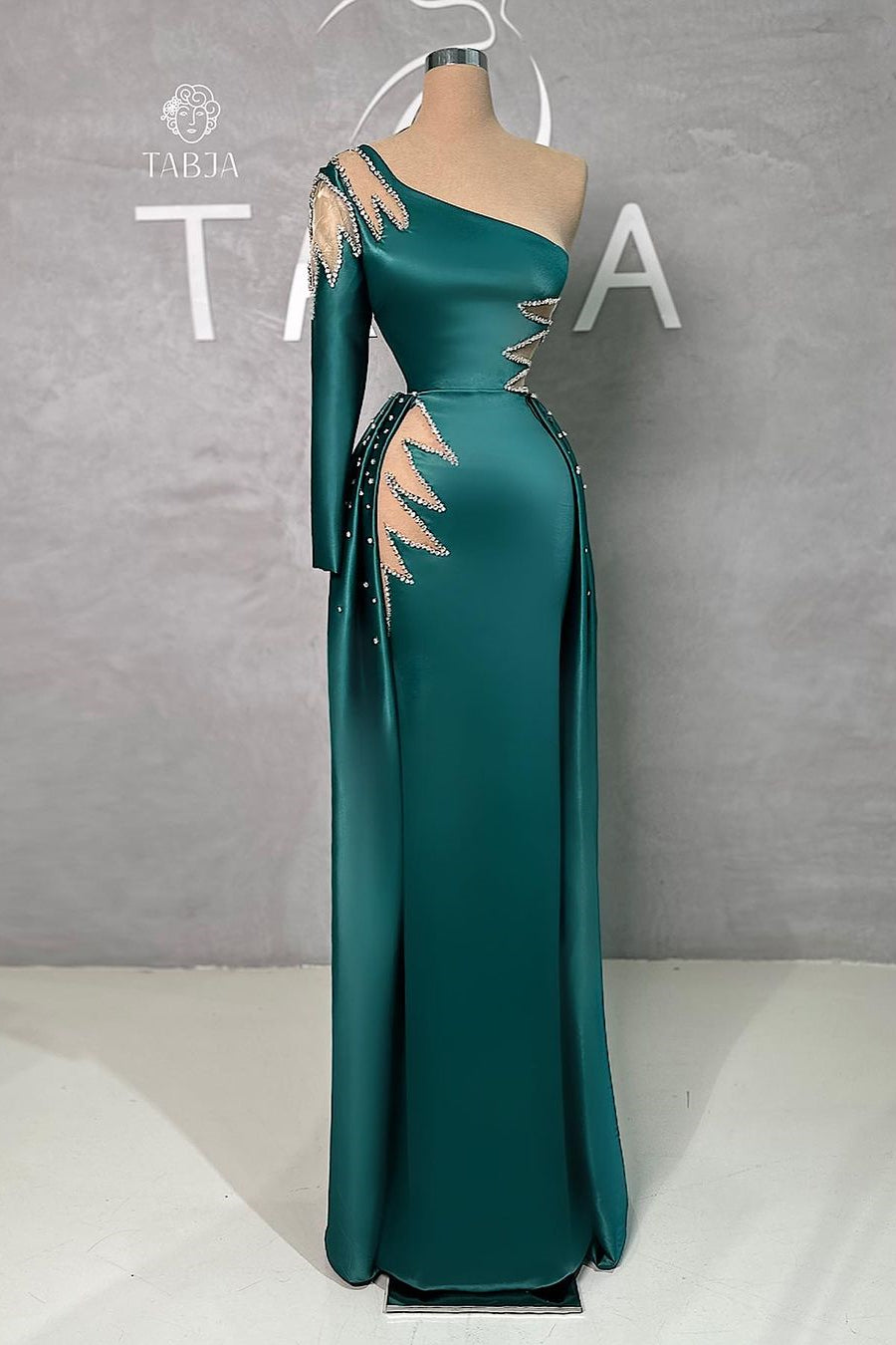 Amazing Floor Length One Shoulder Rhinestones Long Sleeve Prom Dress With Detachable Train - Prom Dresses - DYAVOR®