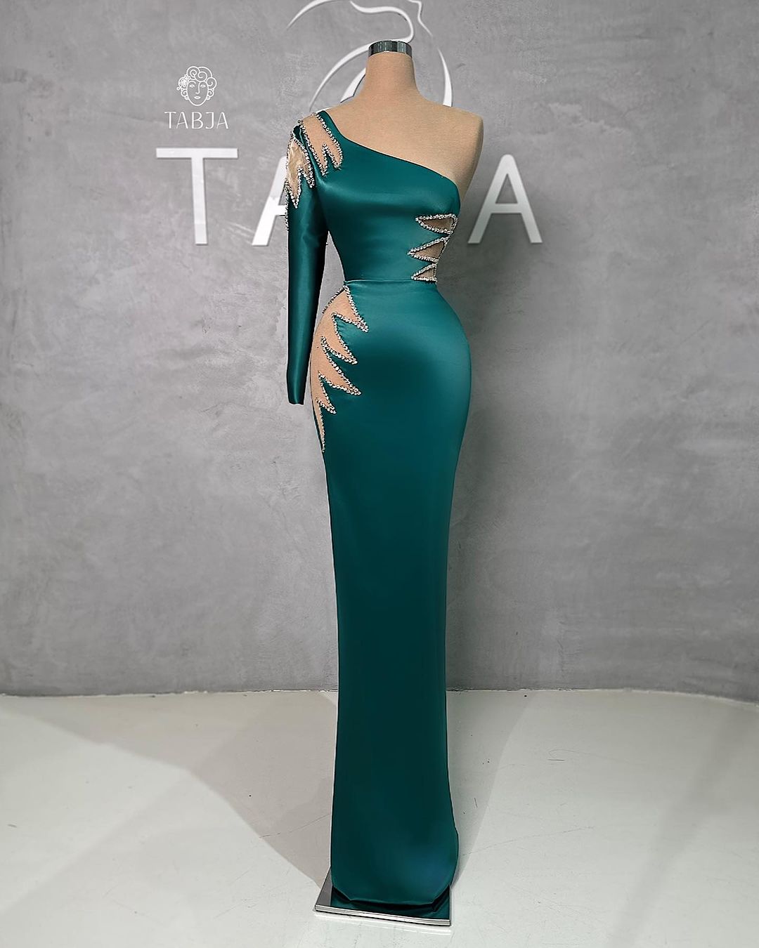 Amazing Floor Length One Shoulder Rhinestones Long Sleeve Prom Dress With Detachable Train - Prom Dresses - DYAVOR®