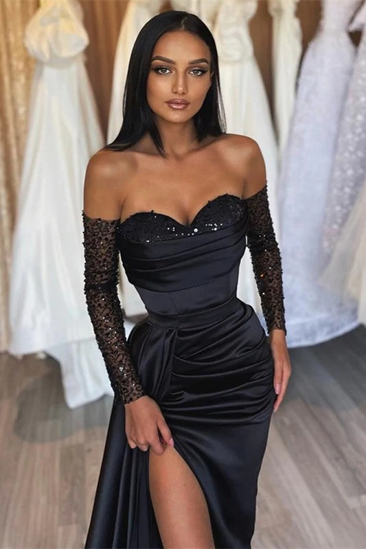 Amazing Long Black Mermaid Split Front Sequined Prom Dress - Prom Dresses - DYAVOR®