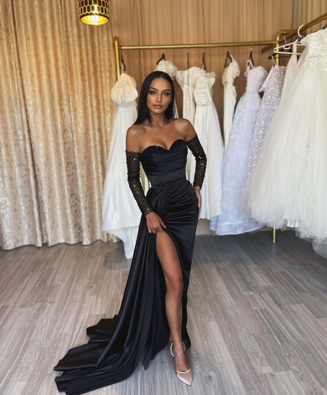 Amazing Long Black Mermaid Split Front Sequined Prom Dress - Prom Dresses - DYAVOR®