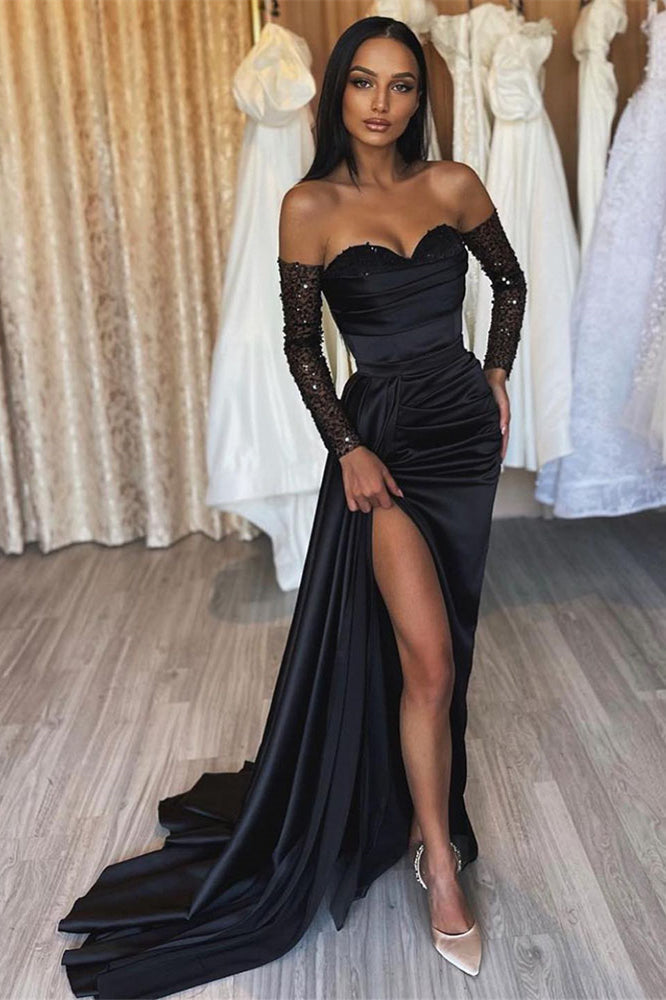 Amazing Long Black Mermaid Split Front Sequined Prom Dress - Prom Dresses - DYAVOR®