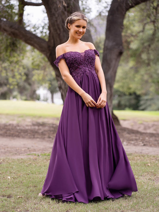 Applique Lace Floor Length Chiffon Prom Dress - Prom Dresses - DYAVOR®