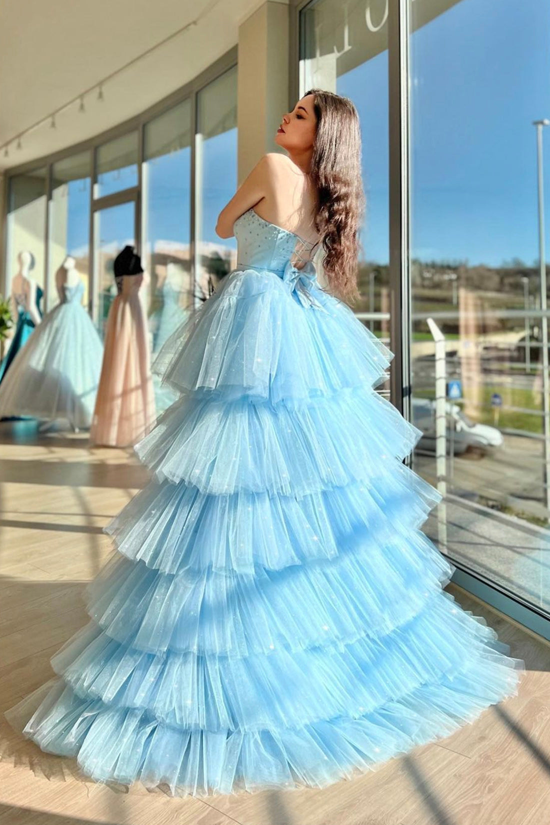 Aleena | Blue Sweetheart Neck Tulle Long Prom Dress, Beautiful A-Line High Low Party Dress - Prom Dress - DYAVOR®