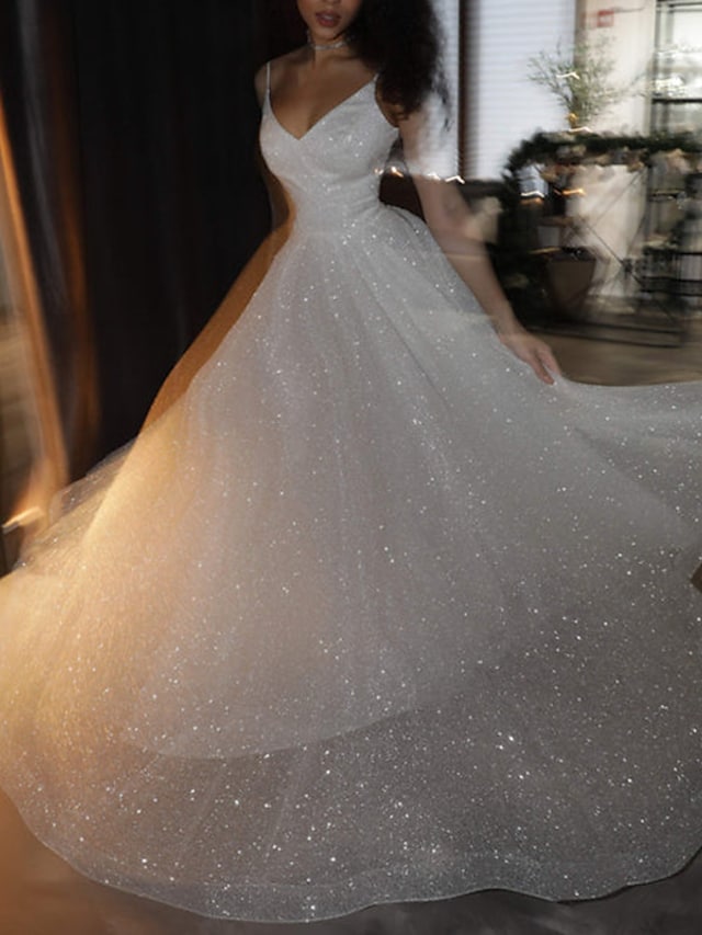 Noemi | Ball Gown Prom Dresses Glittering Dress Wedding Party Court Train Sleeveless Spaghetti Strap Tulle with Sequin - Prom Dress - DYAVOR®