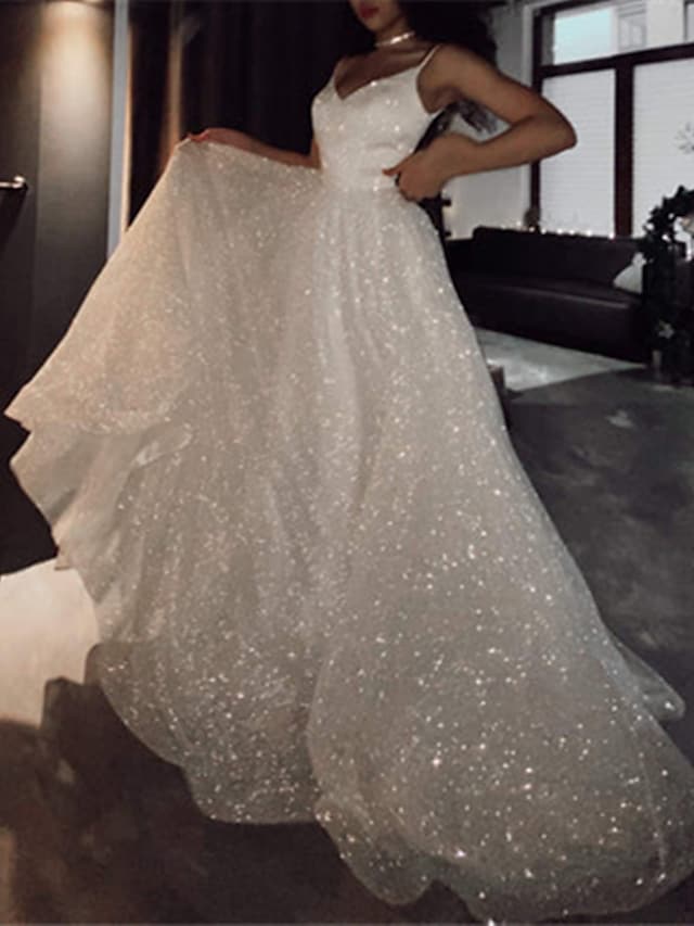 Noemi | Ball Gown Prom Dresses Glittering Dress Wedding Party Court Train Sleeveless Spaghetti Strap Tulle with Sequin - Prom Dress - DYAVOR®