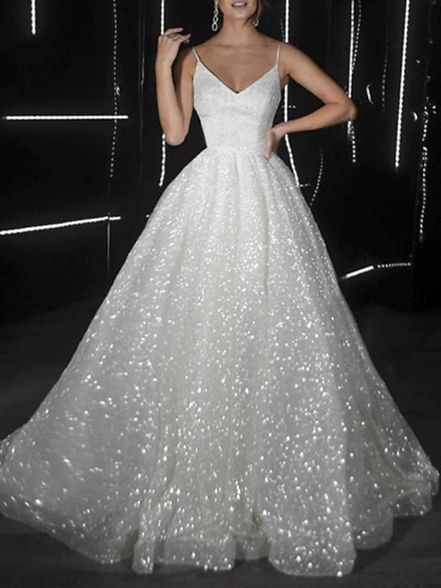 Noemi | Ball Gown Prom Dresses Glittering Dress Wedding Party Court Train Sleeveless Spaghetti Strap Tulle with Sequin - Prom Dress - DYAVOR®