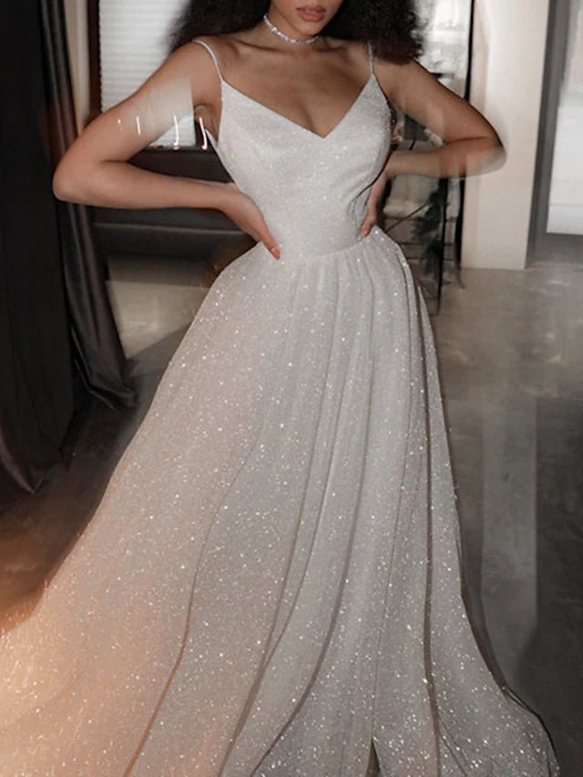 Noemi | Ball Gown Prom Dresses Glittering Dress Wedding Party Court Train Sleeveless Spaghetti Strap Tulle with Sequin - Prom Dress - DYAVOR®