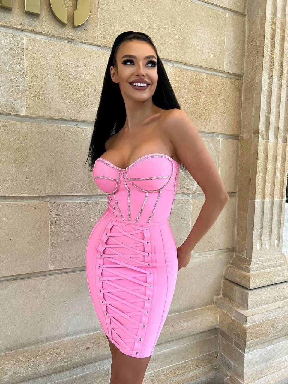 Pink Strapless Corset-style Bandage Dress - - DYAVOR®