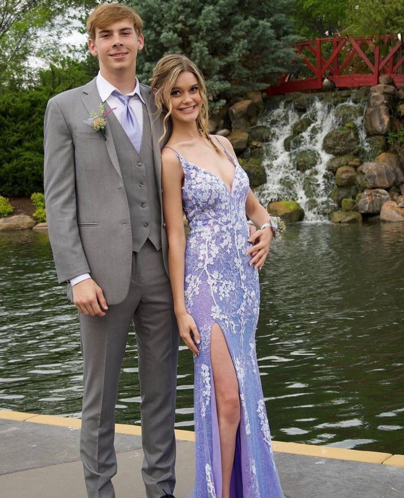 Ainhoa | Glitter Blue Mermaid Lace Long Prom Dress with Slit - prom dress - DYAVOR®
