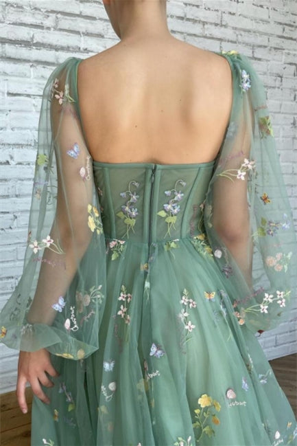 Beautiful Ankle Length A-line Long Sleeves Floral Prom Dress - Prom Dresses - DYAVOR®
