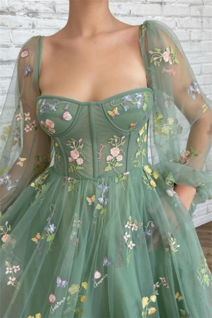 Beautiful Ankle Length A-line Long Sleeves Floral Prom Dress - Prom Dresses - DYAVOR®