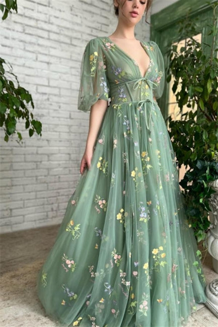 Beautiful Green V-neck A-line Appliques Prom Dress - Prom Dresses - DYAVOR®