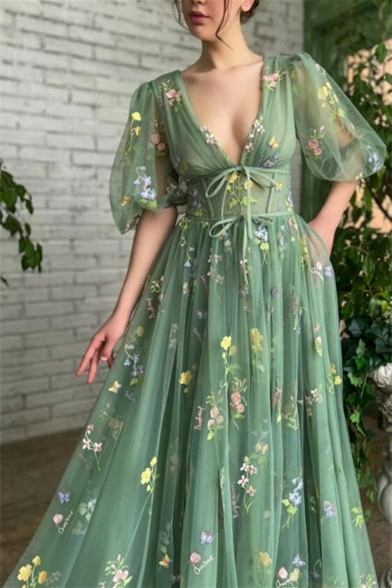 Beautiful Green V-neck A-line Appliques Prom Dress - Prom Dresses - DYAVOR®