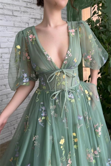 Beautiful Green V-neck A-line Appliques Prom Dress - Prom Dresses - DYAVOR®