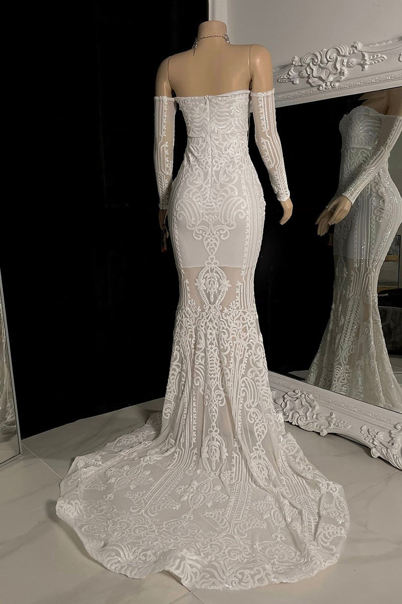 Beautiful Long Mermaid Off-the-shoulder Lace Long Sleeves Prom Dress With Train - Prom Dresses - DYAVOR®