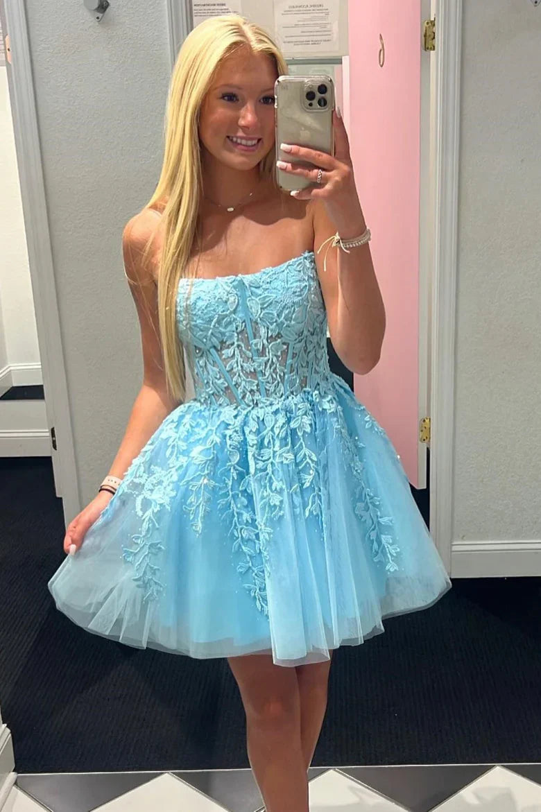 Petunia |A-Line Tulle Lace Homecoming Dress with Appliques - Homecoming Dress - DYAVOR®