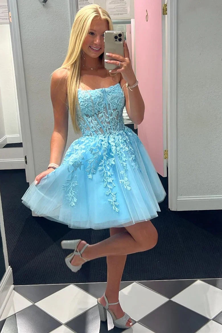 Petunia |A-Line Tulle Lace Homecoming Dress with Appliques - Homecoming Dress - DYAVOR®