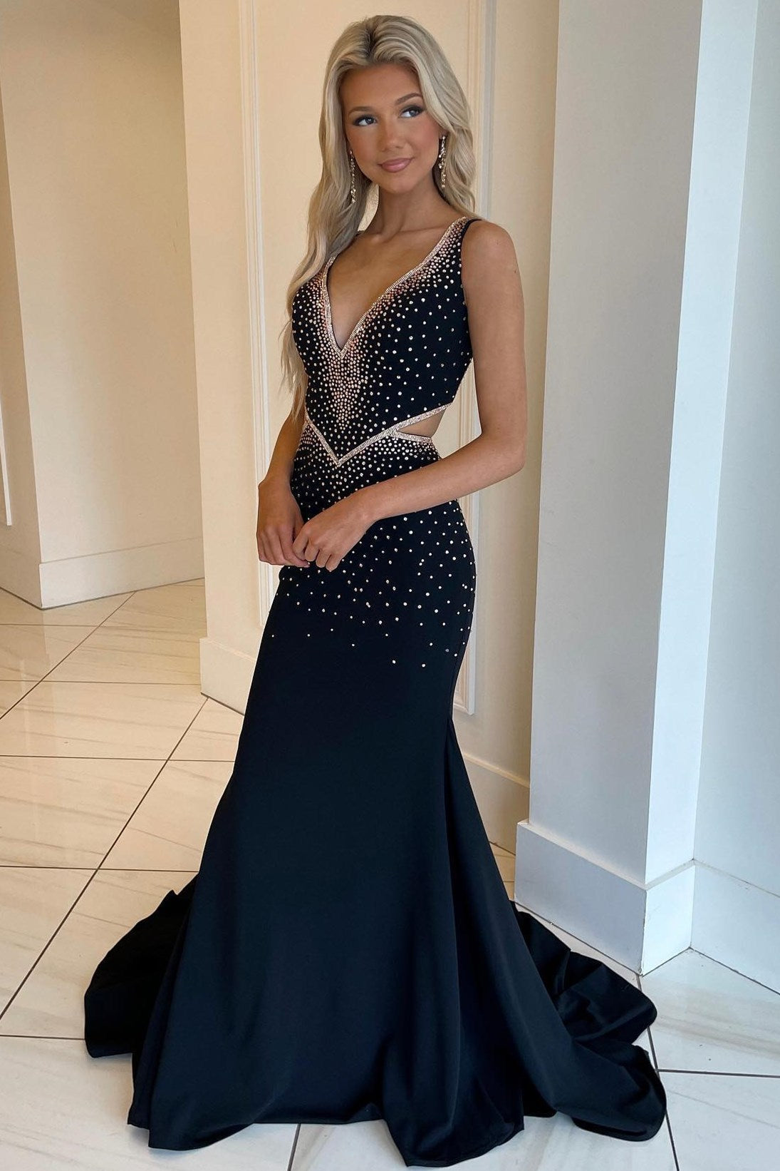 Katelyn |Mermaid V-Neck Beaded Jersey Prom Dress with Beading - Prom Dress - DYAVOR®