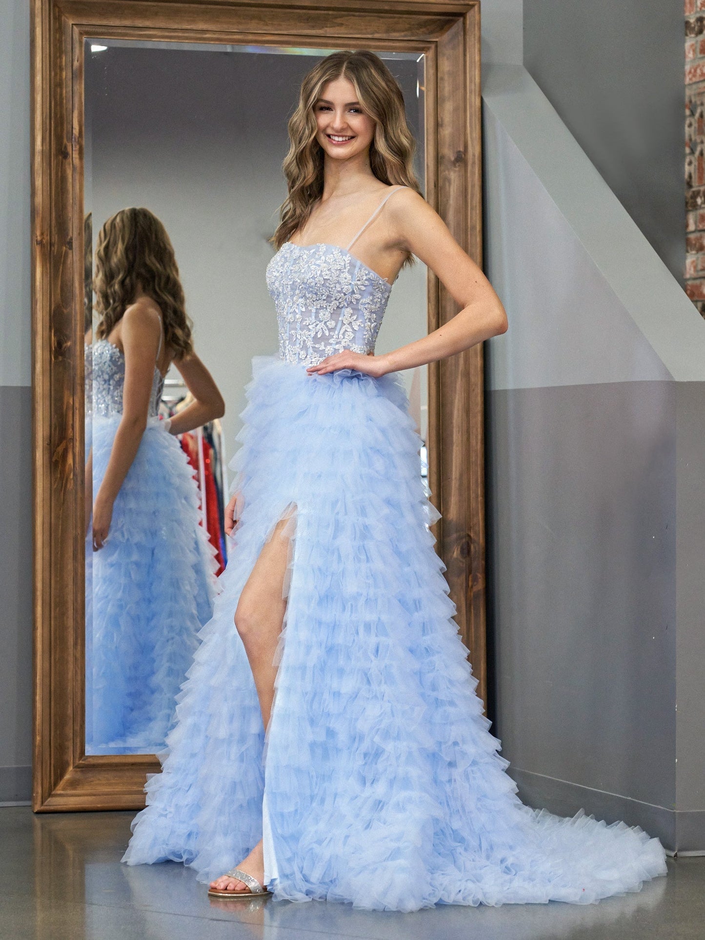Jordan | Sky Blue A-Line Tiered Sequins Tulle Long Prom Dress - Prom Dress - DYAVOR®